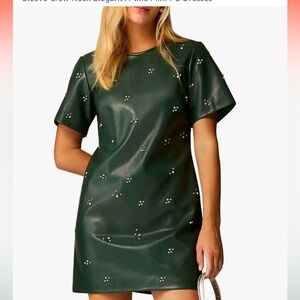 Faux green leather dresss with rhinestone detail